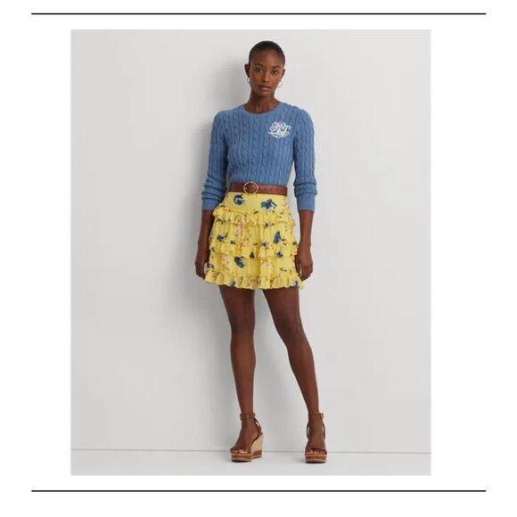 Ralph Lauren Yellow Floral Tiered Ruffle Skirt Size 8 New - Picture 2 of 6